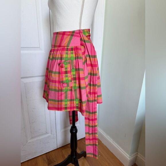 Vintage Y2K Farm Rio Coquette Girl Barbiecore Pink & Green Plaid Skirt with Bow - Picture 5 of 12